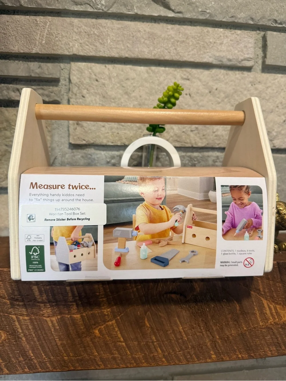 Fisher-Price Wooden Tool Box Set with Red and Blue Accents